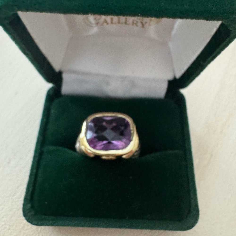 David Yurman Amethyst Gemstone Ring with 14kt Gold Setting and Sterling band!